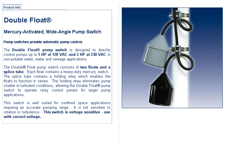 Mercury-Activated, Wide-Angle Pump Switch